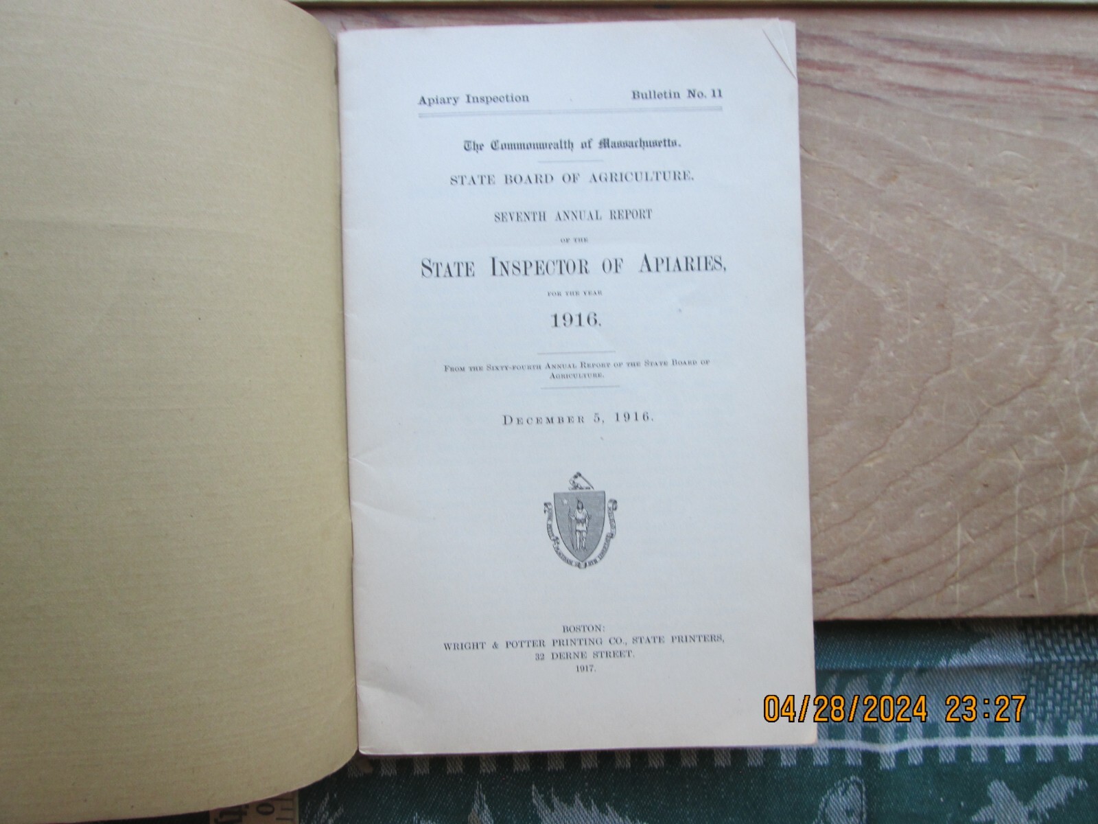 Annual report state inspector of apiaries for the year 1916 Massachusetts