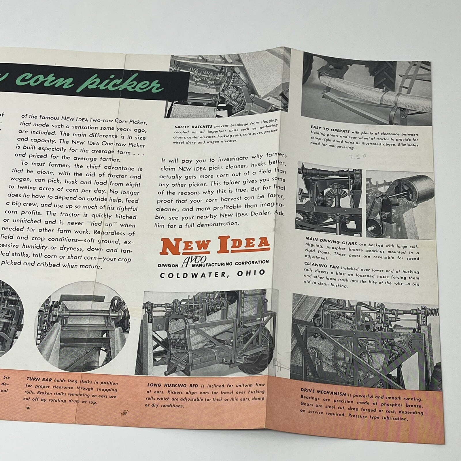 1930&rsquo;s New Idea One Row Corn Picker Brochure Booklet Pamphlet