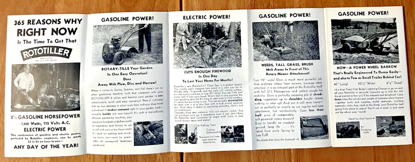 Rototiller Gas and Electric Generator attachment sales brochure Troy New York
