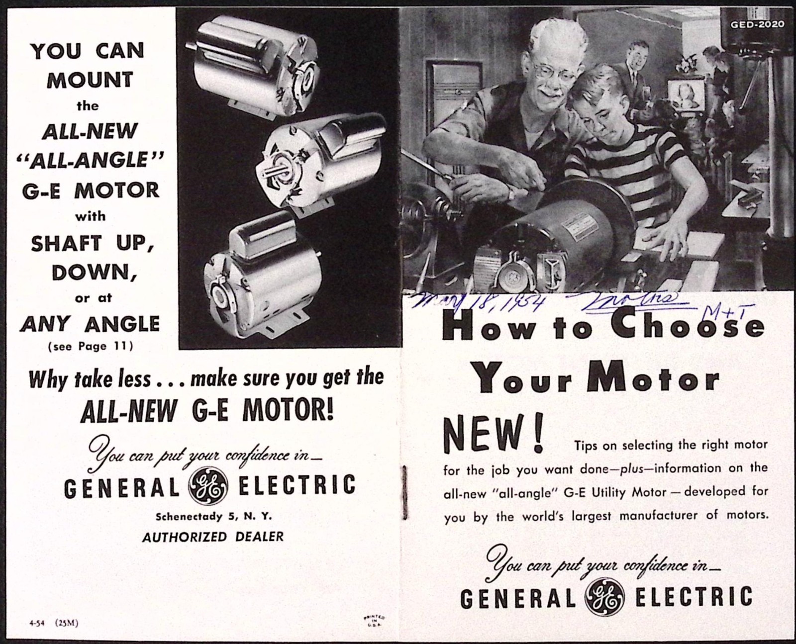 1954 General Electric Hoe to Choose Your Motor Brochure Schenectady NY