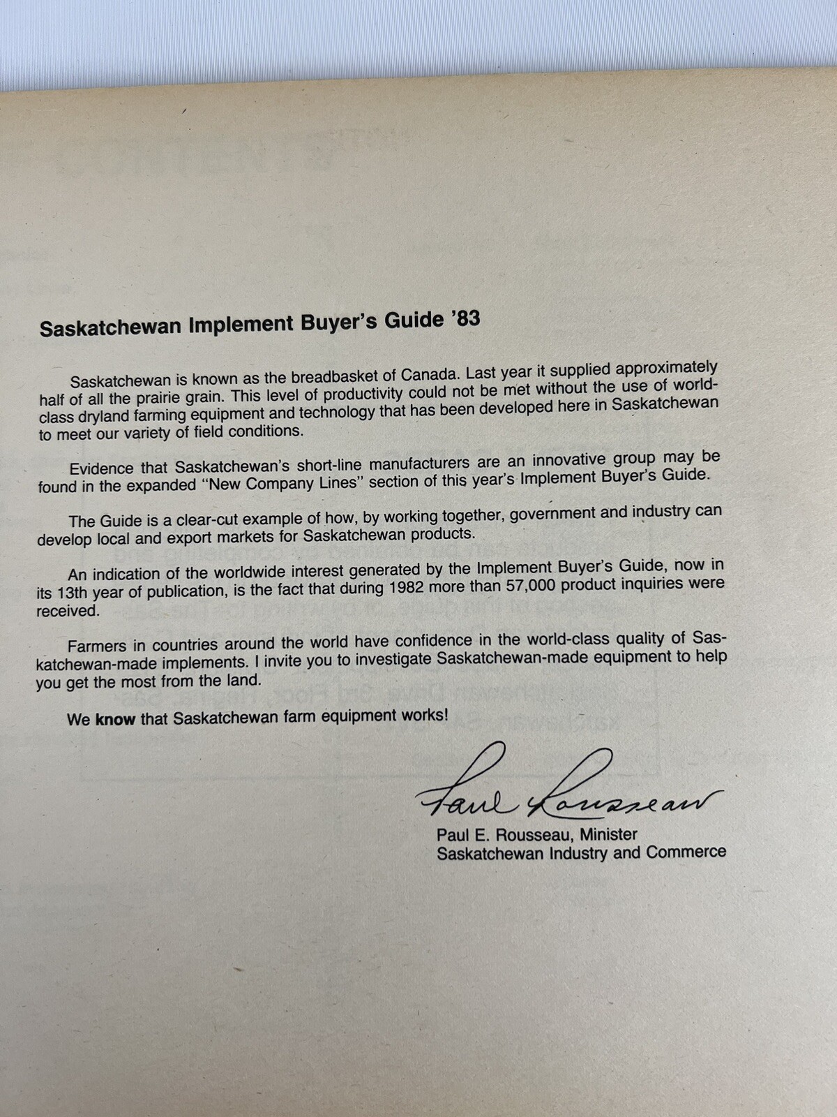 1983 Saskatchewan CANADA Implement Buyer&rsquo;s Guide Brochure Catalog AGRICULTURAL