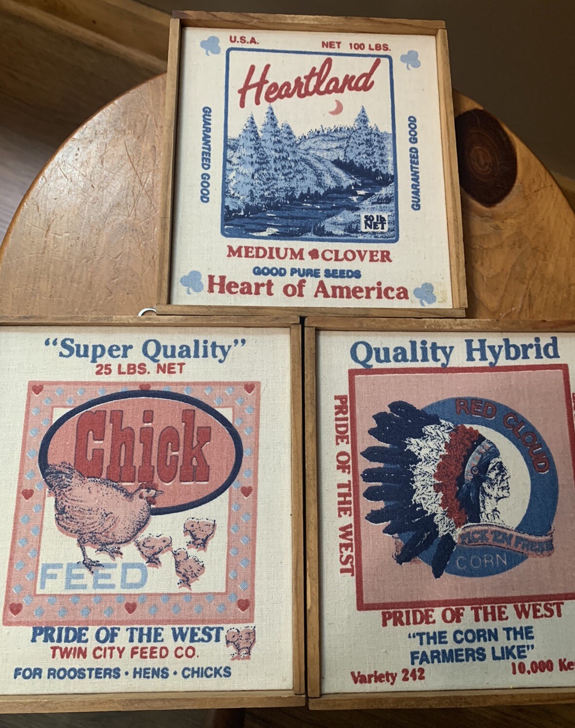 Farm Advertising Framed Lot Of 6 Feeds N Seeds 6”x6 1/2” Wooden Frames