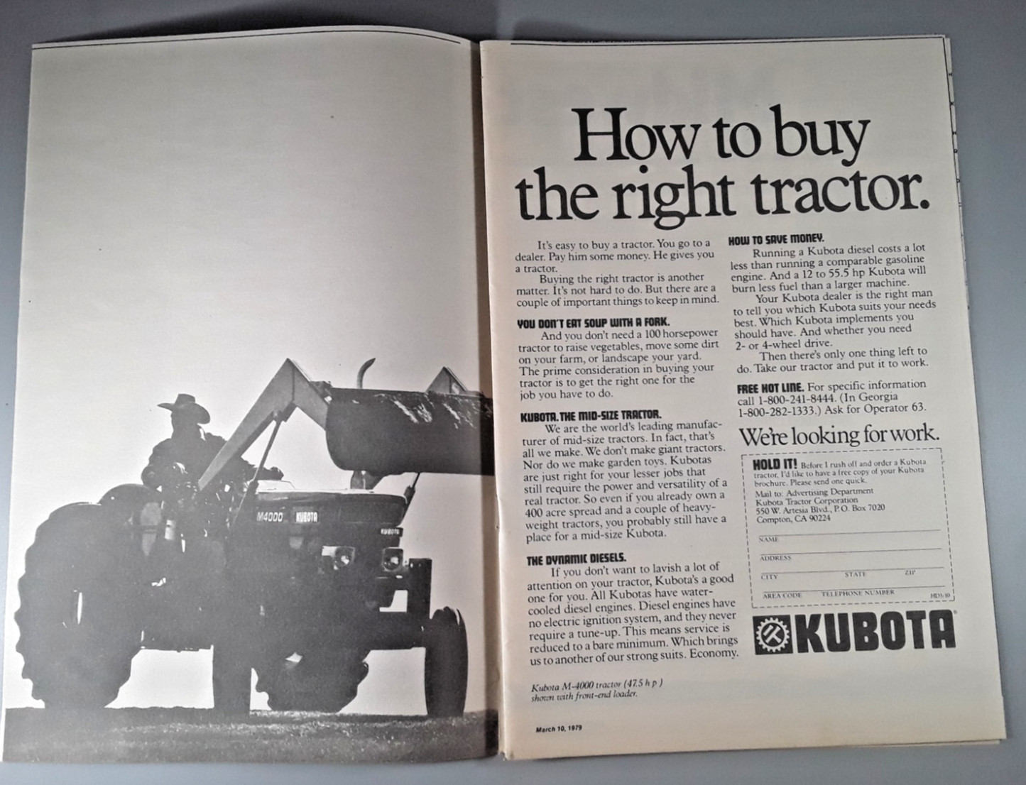 Original 1979 Kubota Tractor 2-Page Magazine Ad « How to Buy the Right Tractor »