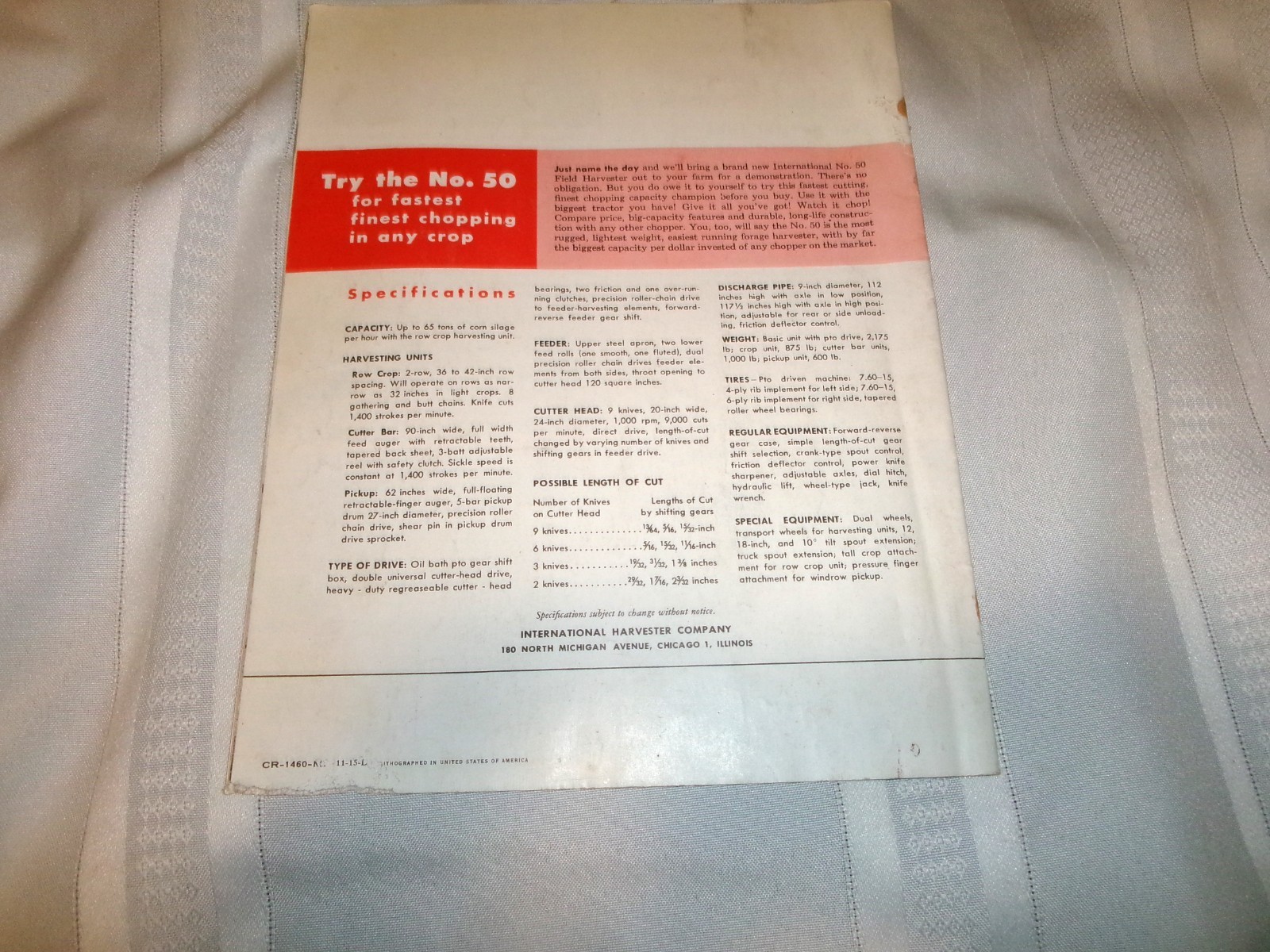 Vintage International 50 Field Harvester Sales Brochure 1960s. L@@K!!