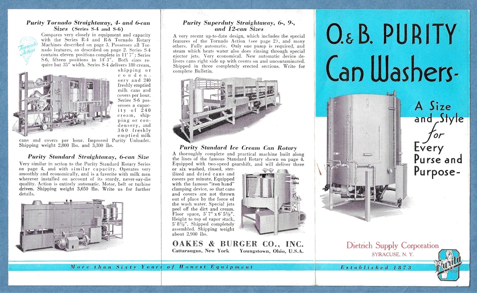 c1937 MILK CAN WASHERS ~ OAKES & BURGER of YOUNGSTOWN, OHIO