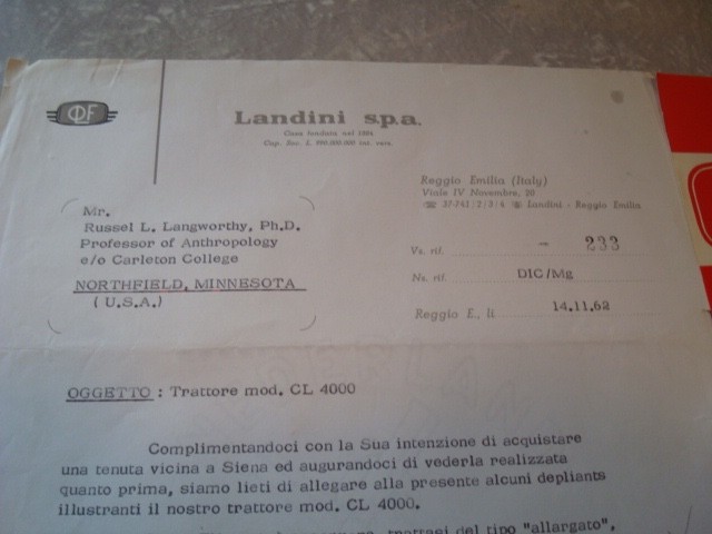 Italian Tractor Landini CL 4000 w/ 1962 Letter