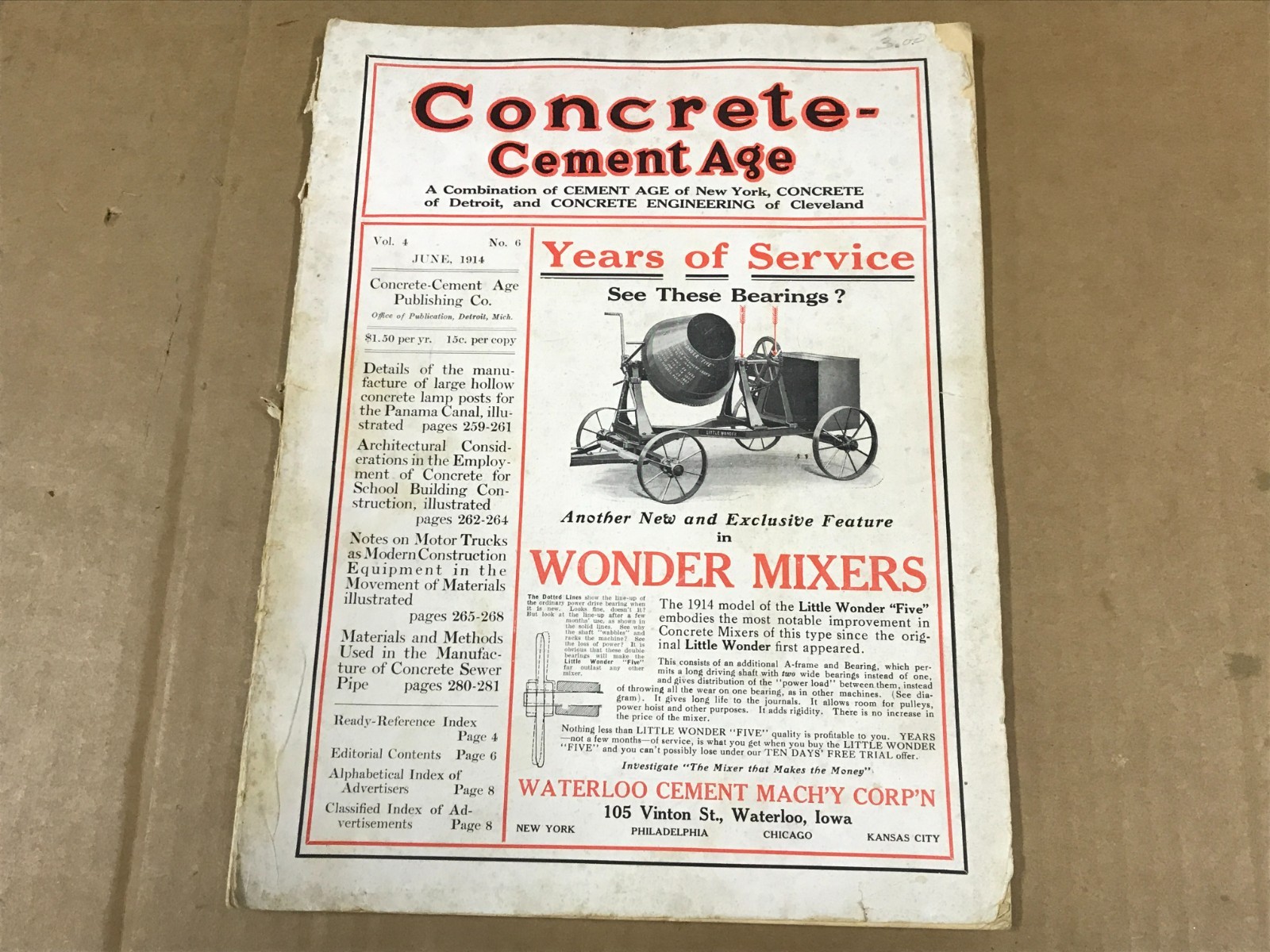 Vintage Concrete-Cement Age – Volume 4 No. 6 – June 1914