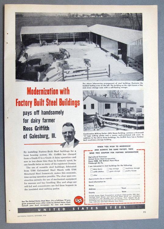 Original 1955 USS Building Ad Photo Endorsed Ross Griffith Galesburg Illinois