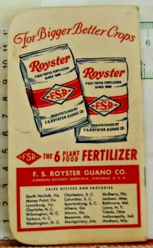 Vintagr Royster Plant Food Farmers Notebook 1957-1958