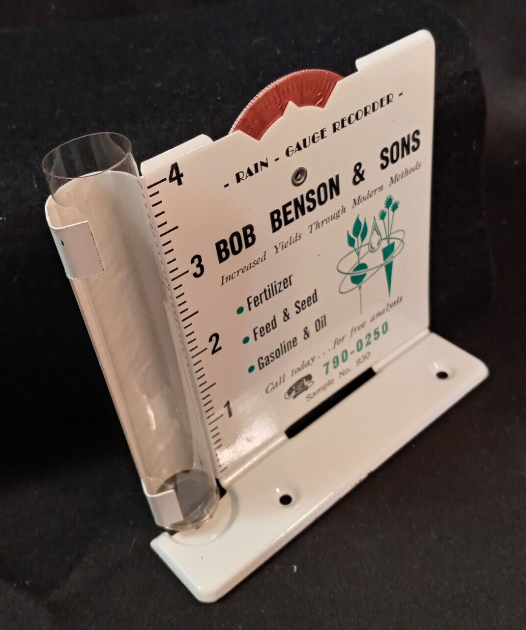 Vintage Rain Gauge Sample Bob Benson & Sons Fertilizer Feed Seed FREE Shipping