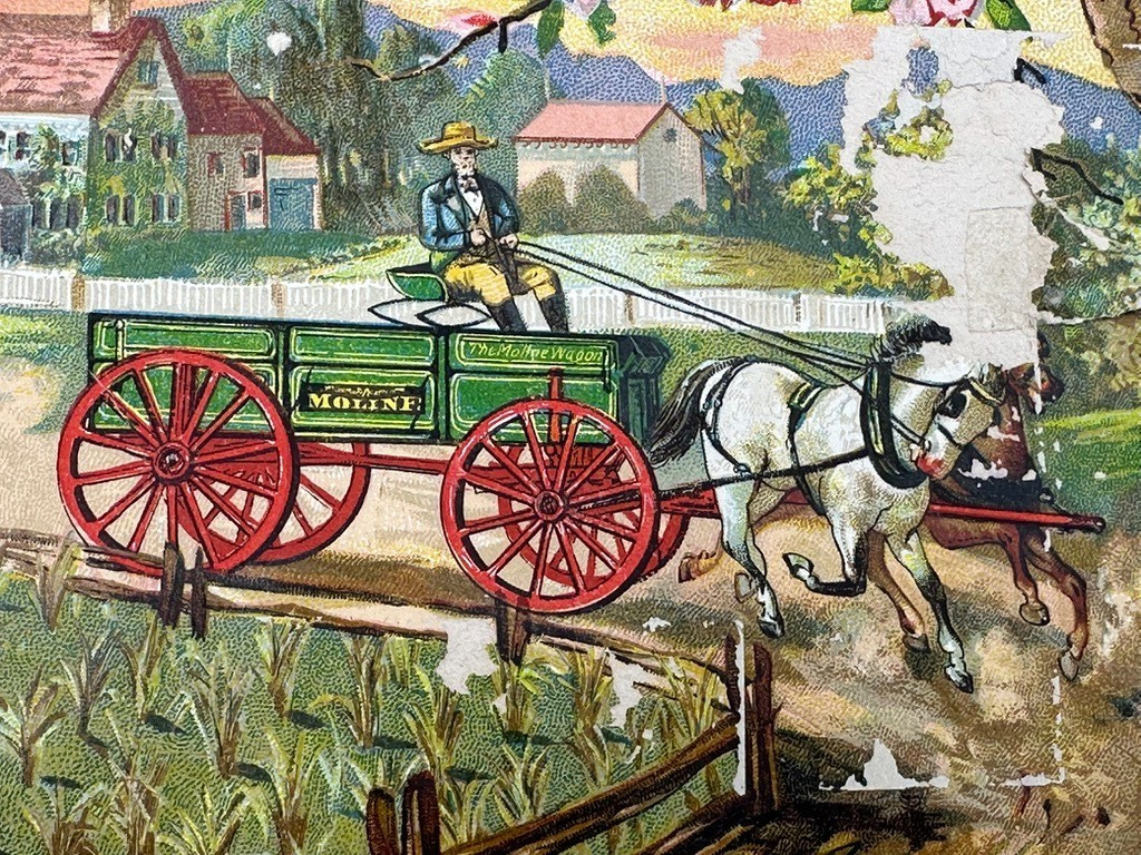 1880s MOLINE WAGON Co FARM Advertising PRINT Trade Card Era Victorian Fairy