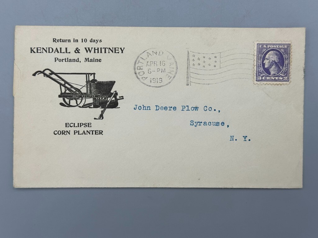 1919 ECLIPSE CORN PLANTER Farm PORTLAND ME Advertising Illustrated Postal Cover