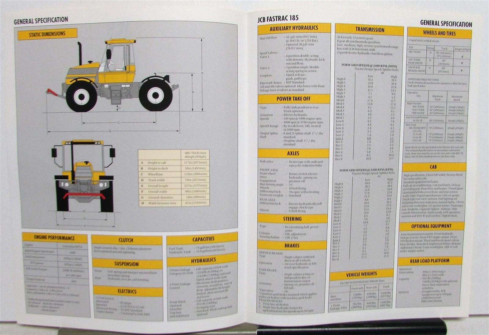 1990s JCB Fastrac 185 Tractor Specifications Agricultural Sales Folder