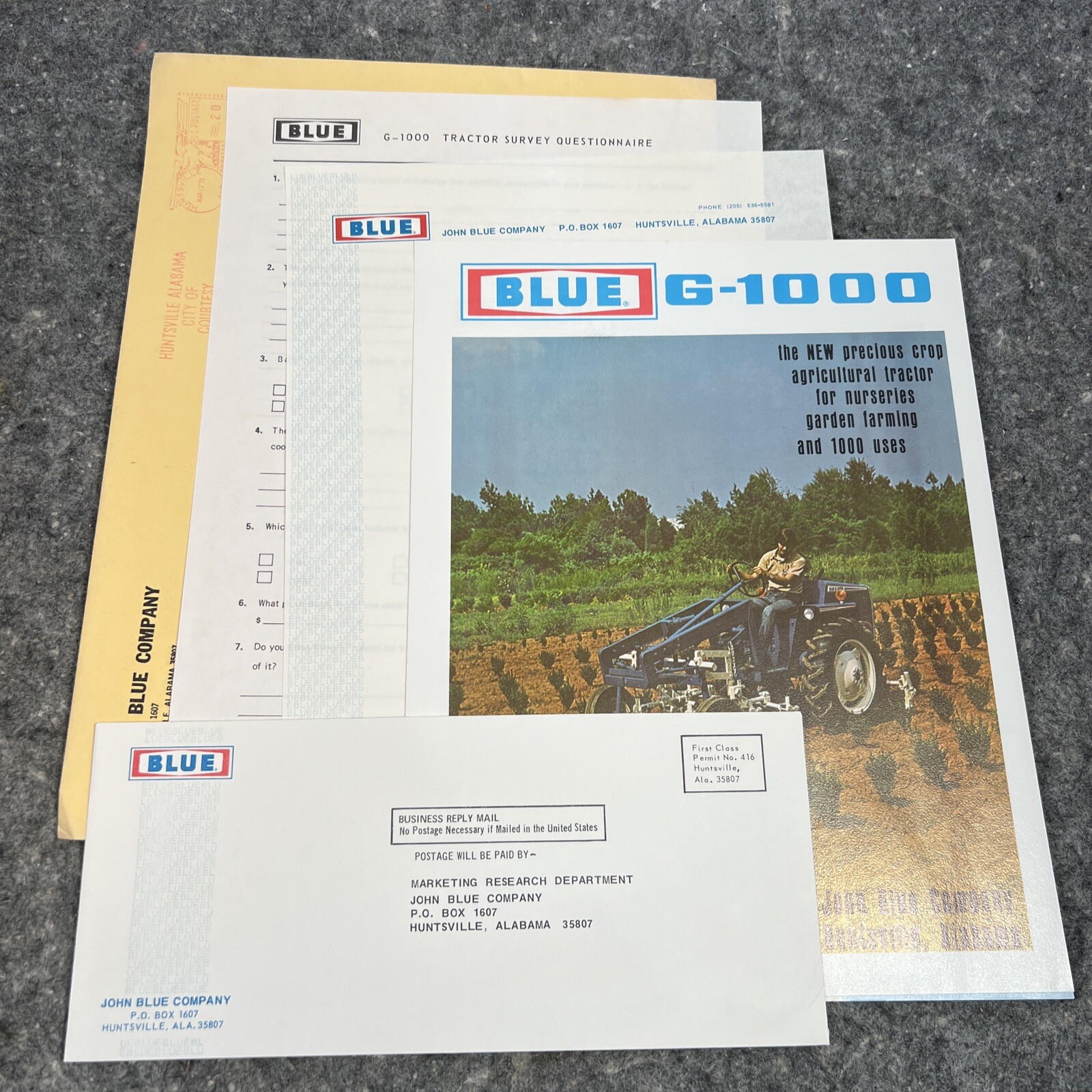 1975-76 John Blue Company G1000 Tractor Sales Brochure – EUC w/ Envelope, Letter