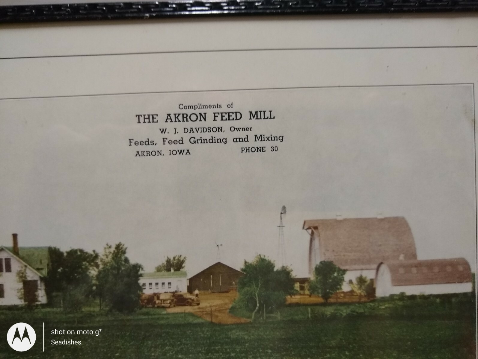 Vintage Akron Feed Mill Phone 30 Akron Ia Advertising Picture W.J.Davidson Owner