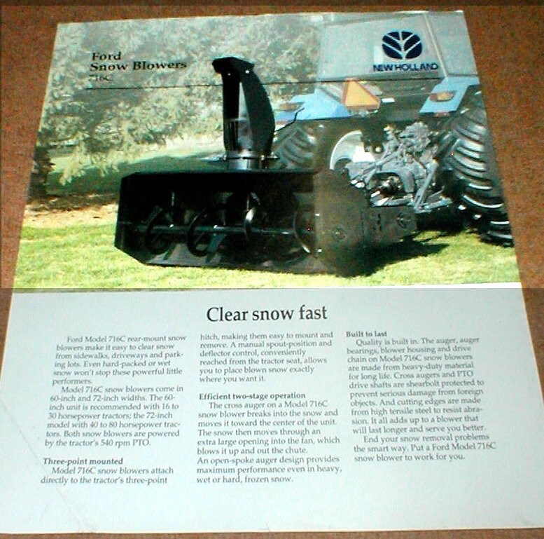 1995 Ford New Holland Snow Blower Model 716C Full Color Dealer Brochure