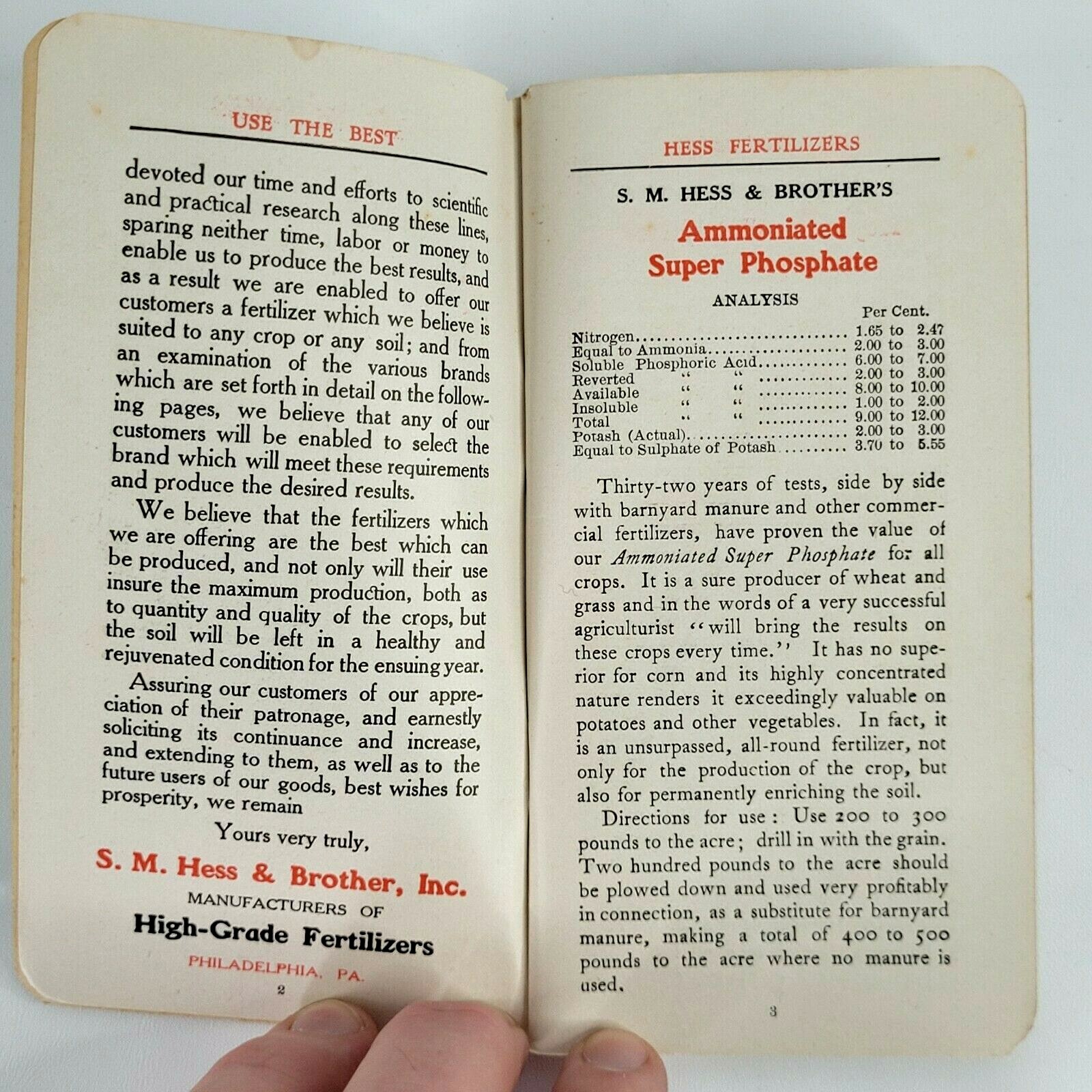 1912 SM Hess Fertilizers Manure Keystone Pocket Guide Calendar Ads Philadelphia