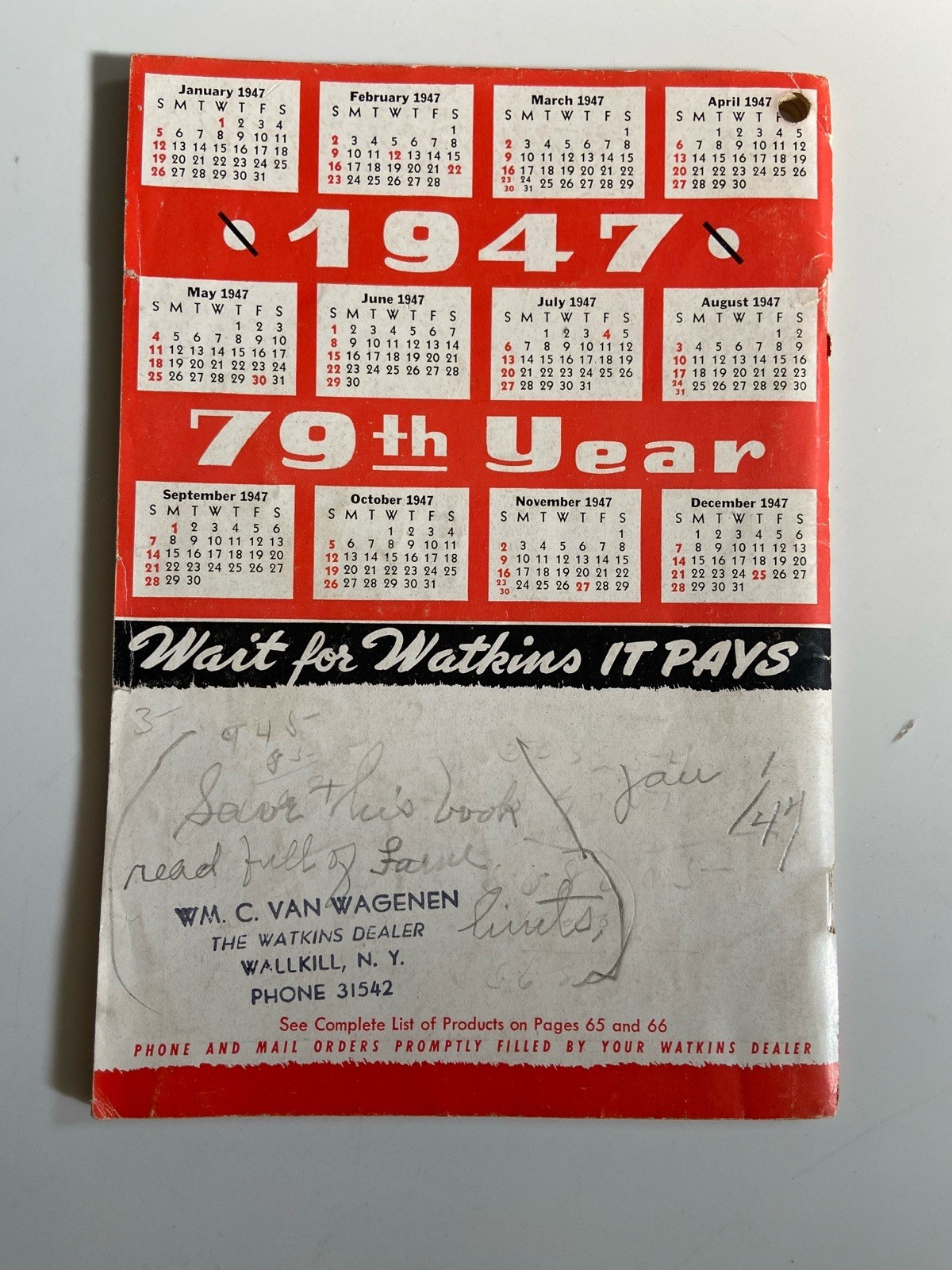 1947 Watkins Almanac Farm Hints Moon Phases Farming Techniques Planting Crops PB