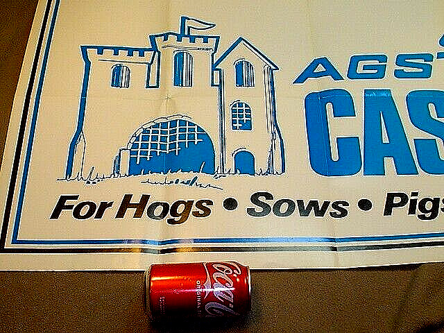 LARGE VINTAGE AGSTAR CASTLE FARM BUILDINGS FOR HOGS, PIGS, CALVES PAPER SIGN
