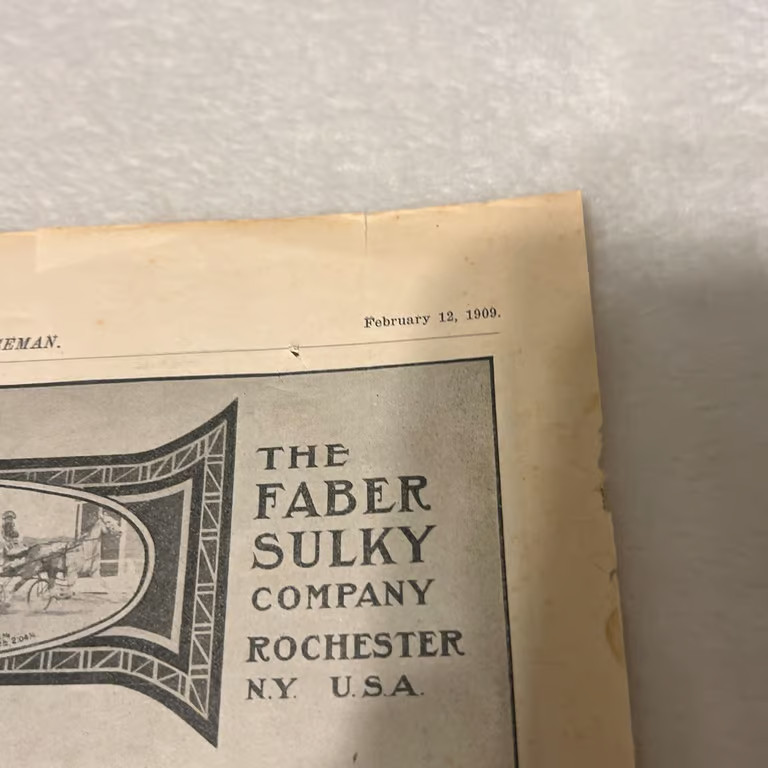 1909 Aber Carts The Faber Sulky Co Rochester New York Horses Vintage Ad V