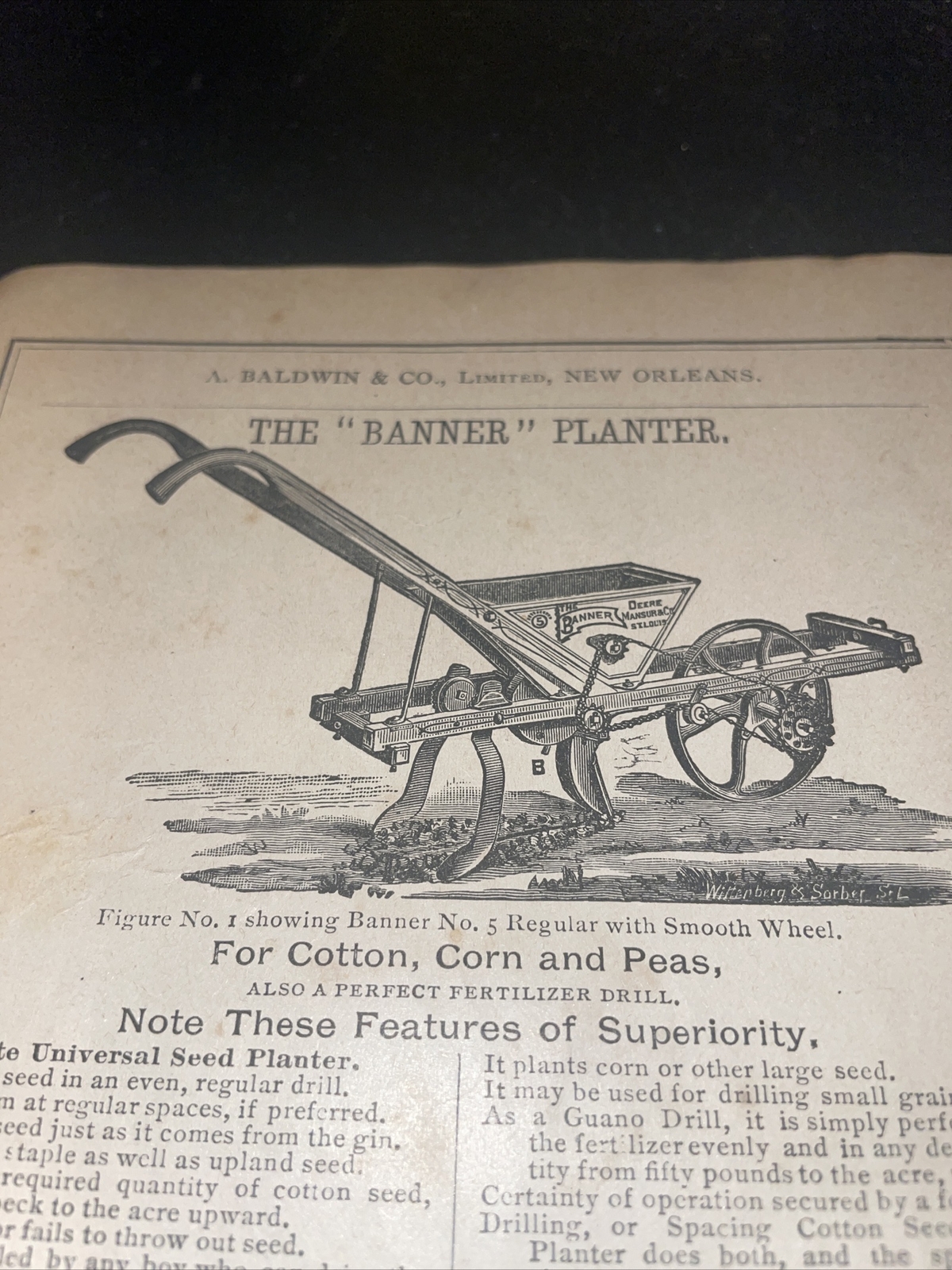 1891 Baldwin – Banner Planter – Deere – Farm Advertising – New Orleans – LA