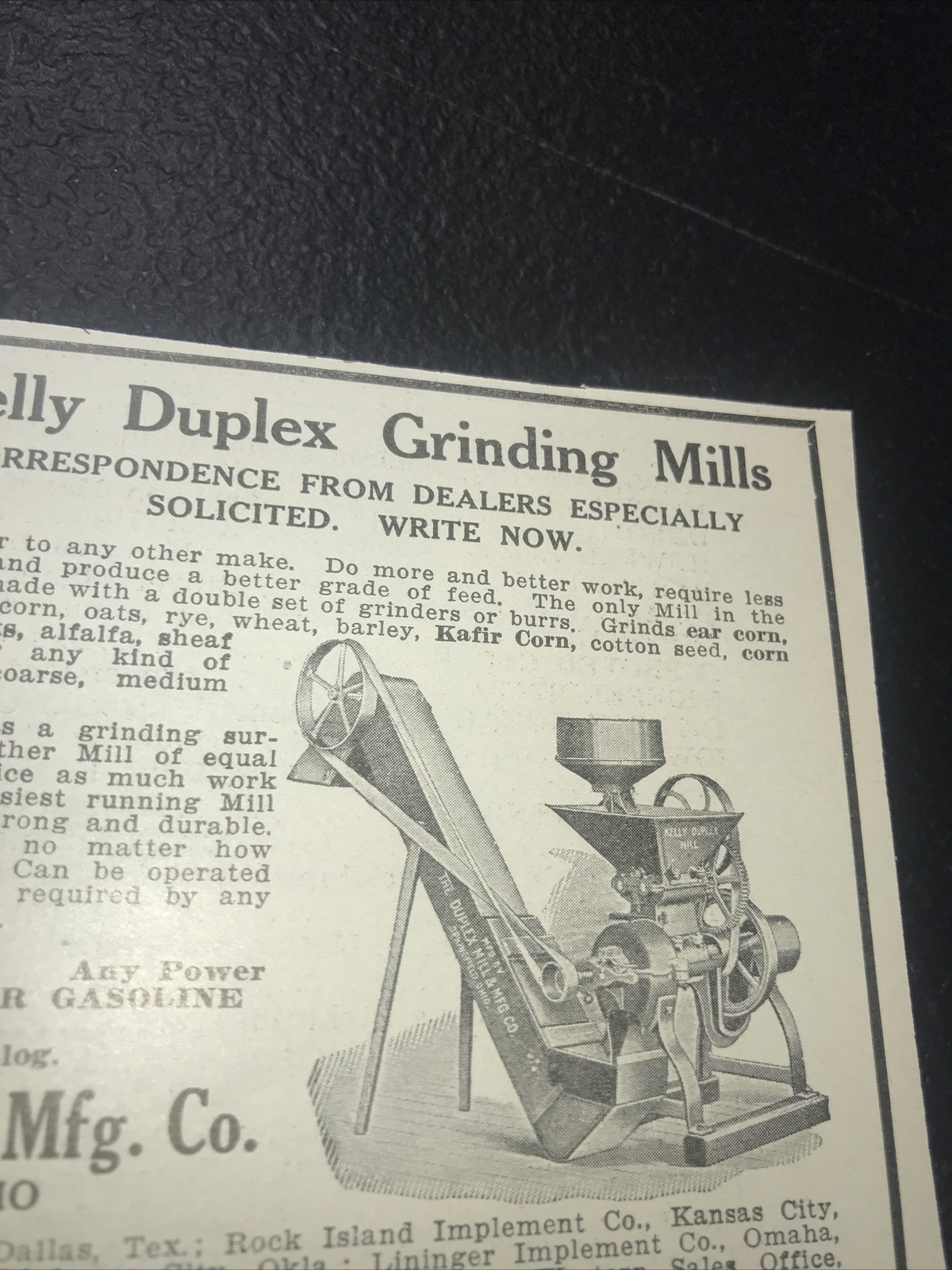1916 Kelly Duplex Mill Grinding Mills Farm Advertising – Springfield – Ohio