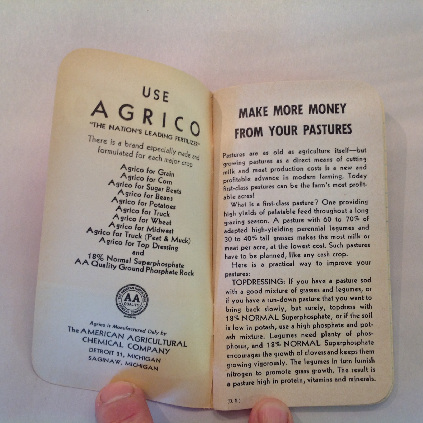 Vintage 1954 Agrico Fertilizer Memo Book Advert Michigan Farmer Testimonials MI