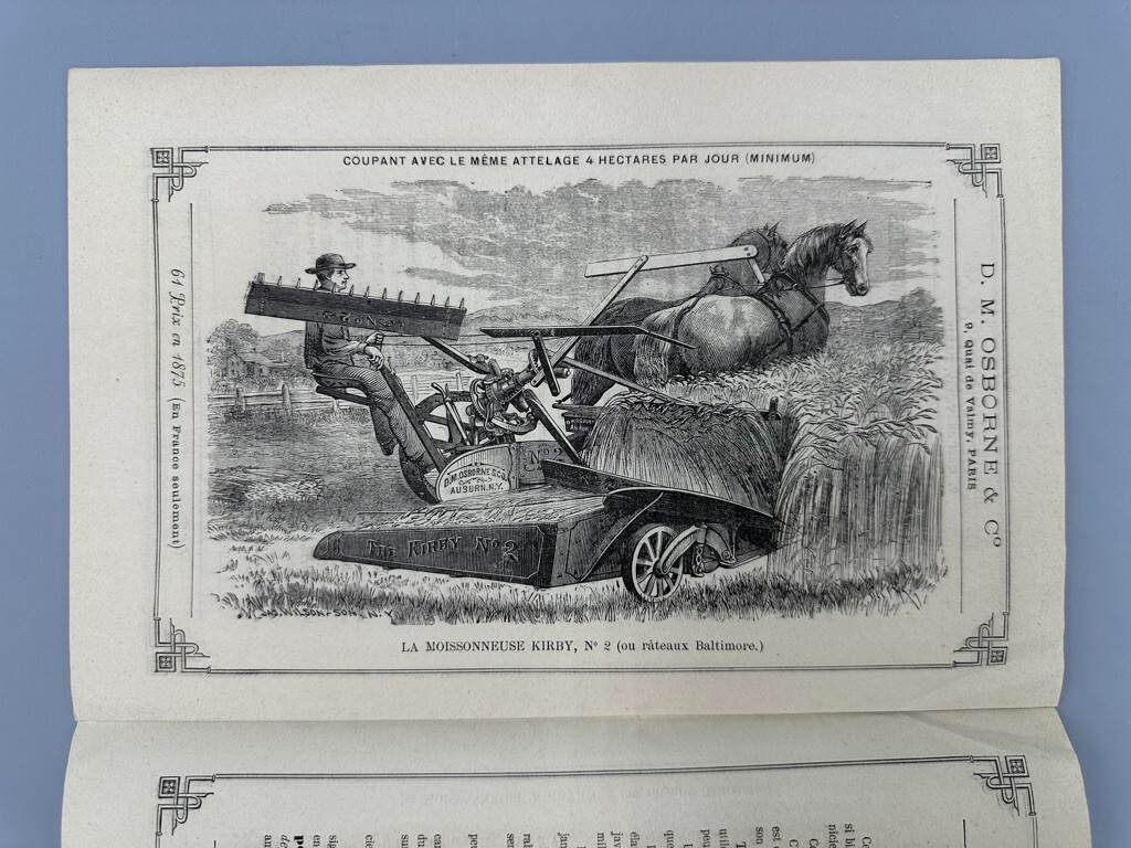 1876 DM OSBORNE Farm MOWER Harvester ADVERTISING French Catalog Antque AUBURN NY