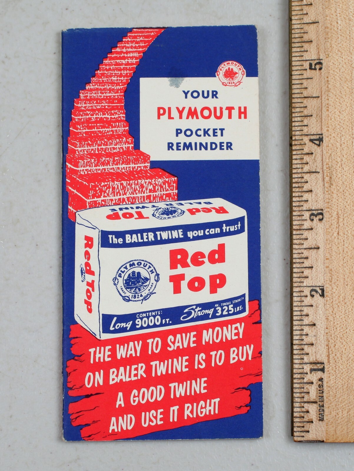 Vintage 1959 Pocket Memo Book Plymouth Cordage Co. Red Top Baler Twine