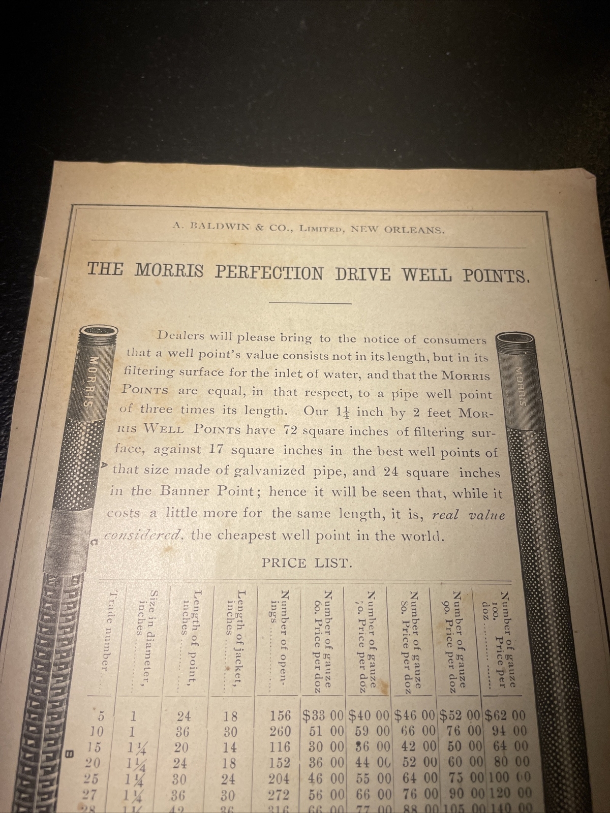 1891 Baldwin – Morris Perfection Drive Well – Farm Advertising – New Orleans