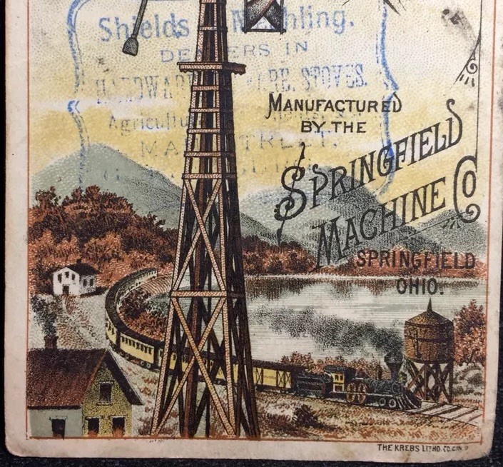 Aermotor Iron Windmill Engine Tower Litho American Ohio Merchant Rare Trade Card