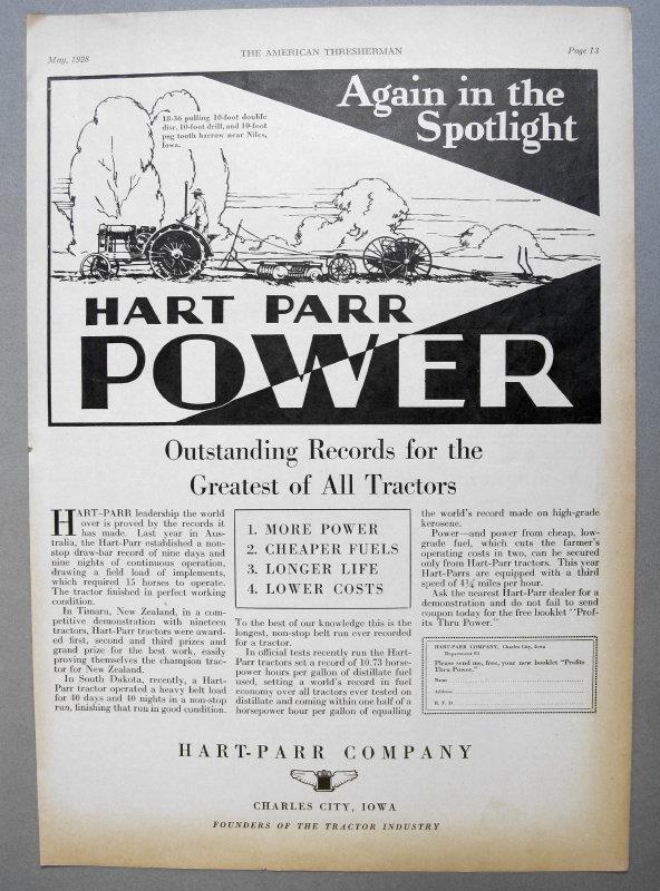 Origianl 1928 Rock Island Model F Tractor Ad MORE POWER WITH MUCH LESS WEIGHT