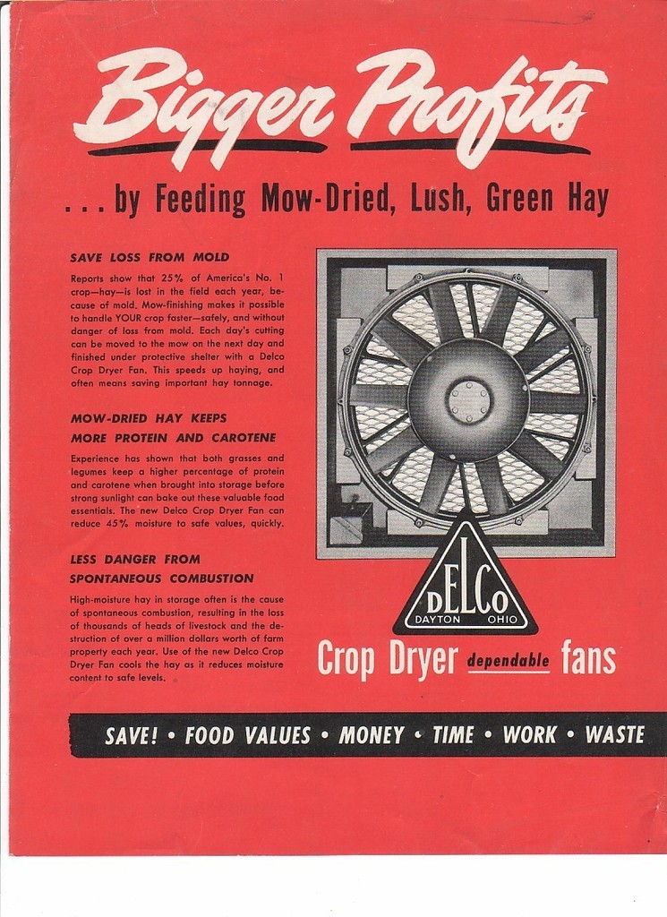 Farm Equipment Brochure – Delco Crop Dryer Fans – General Motors Set of 5 (FB245