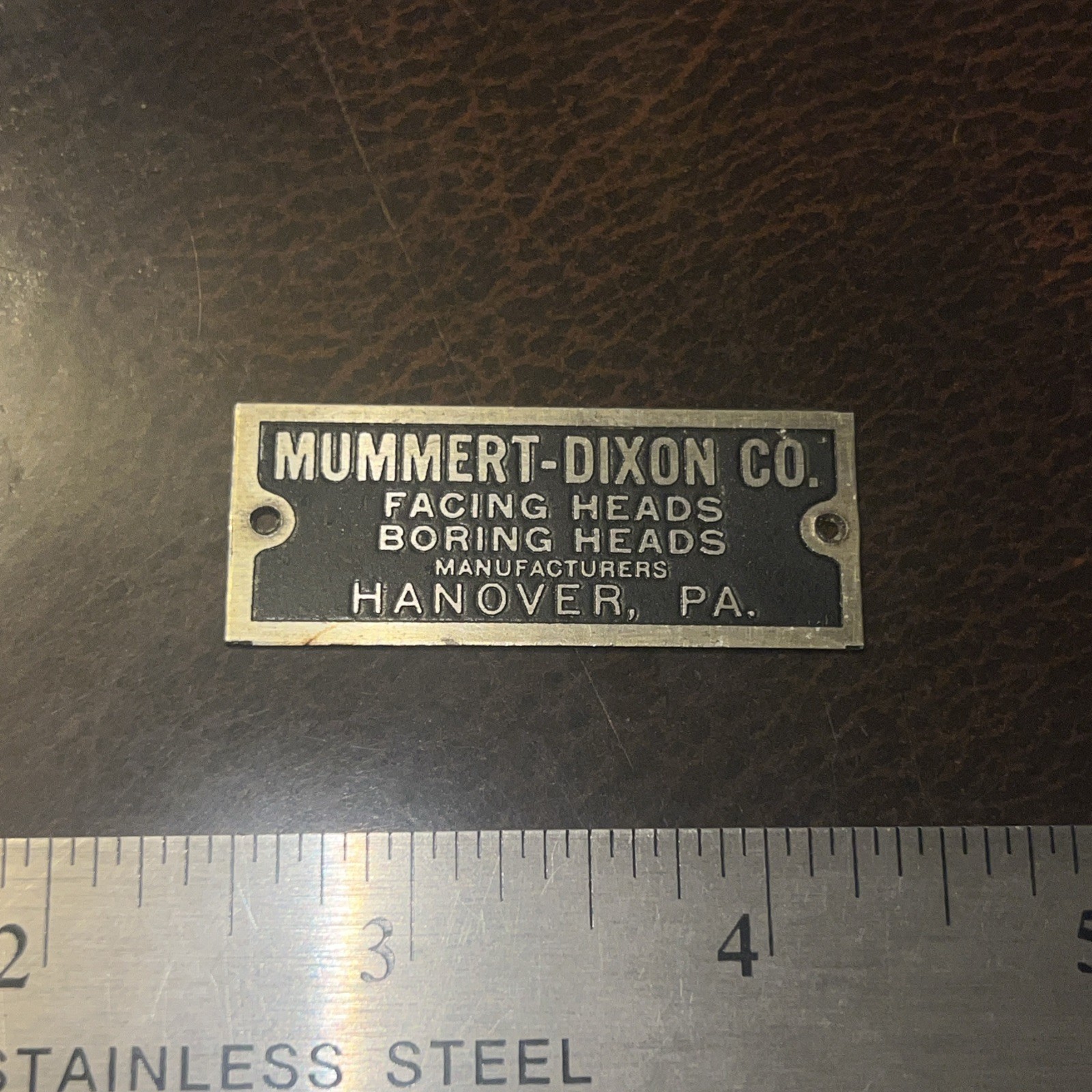 Vintage Metal Mummert-Dixon Co Hanover Pa Equipment Tag