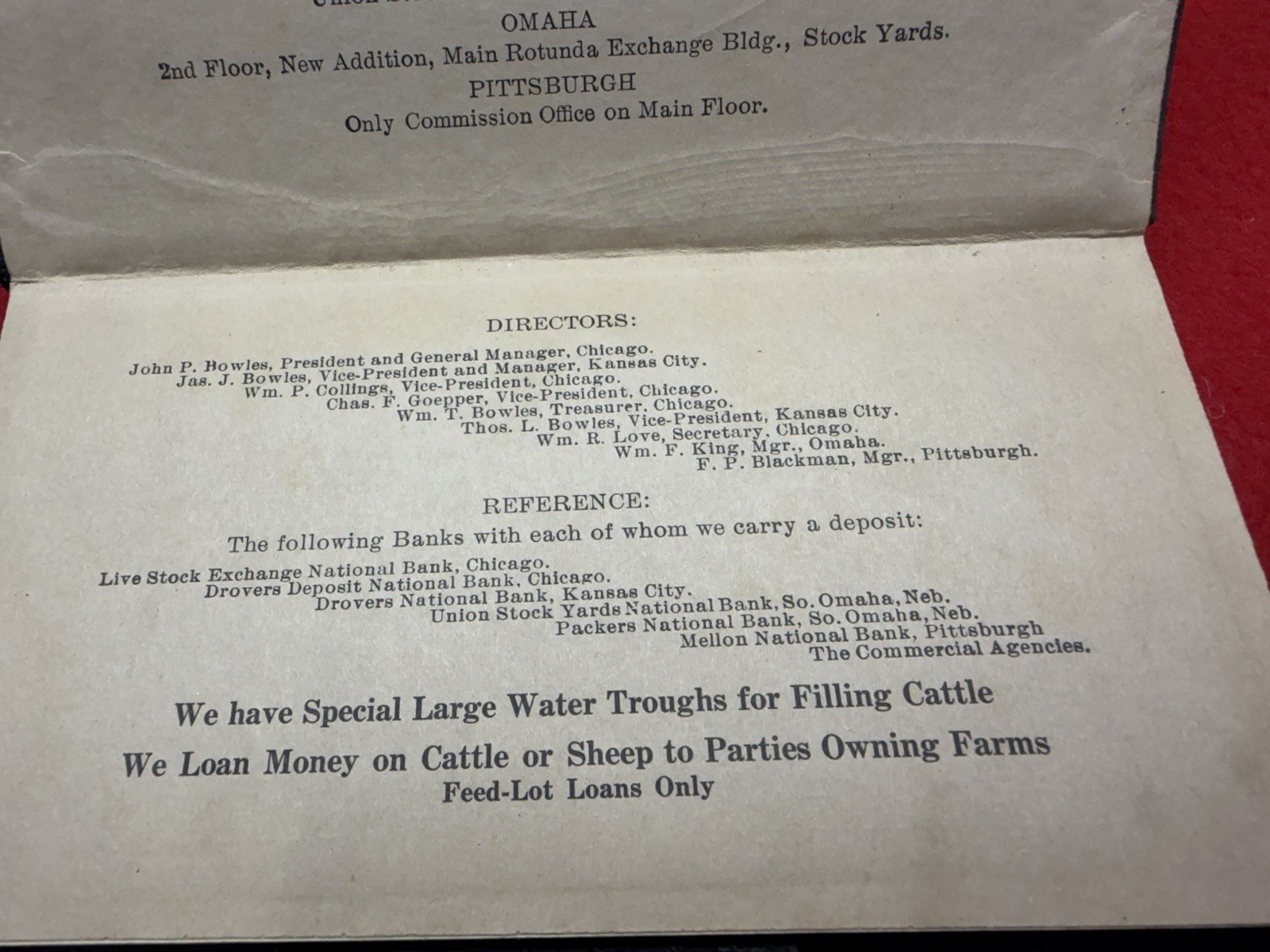 Vintage 1913 Bowles Livestock Commission Company Pocket Note Pad Leather