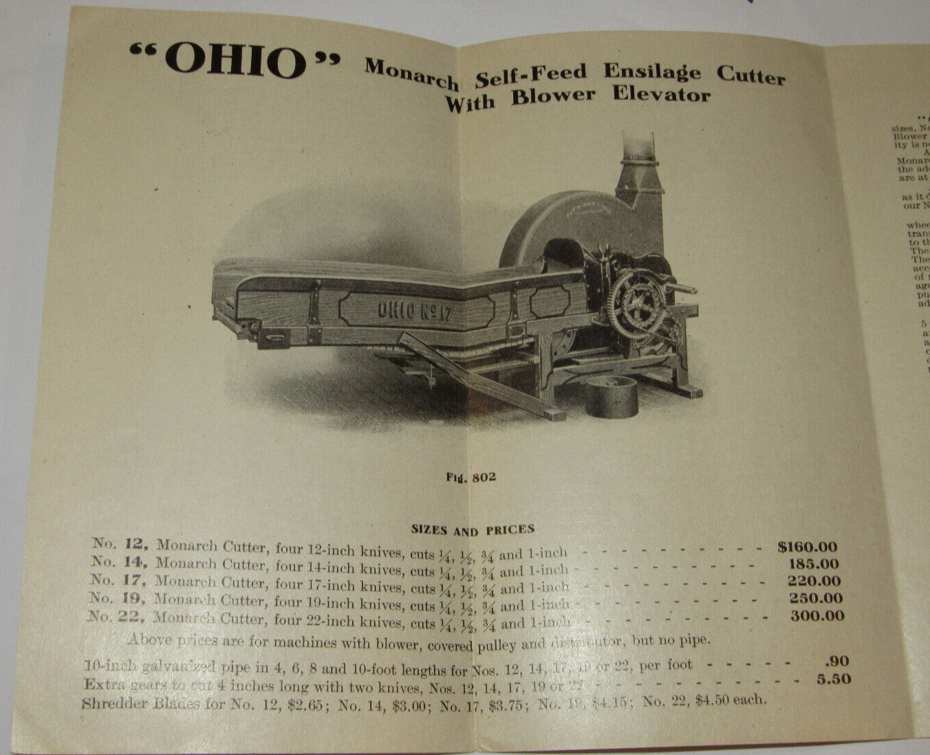 1909 OHIO FEED & ENSILAGE CUTTERS, FODDER SHREDDERS, BLOWER & ELEVATORS BROCHURE