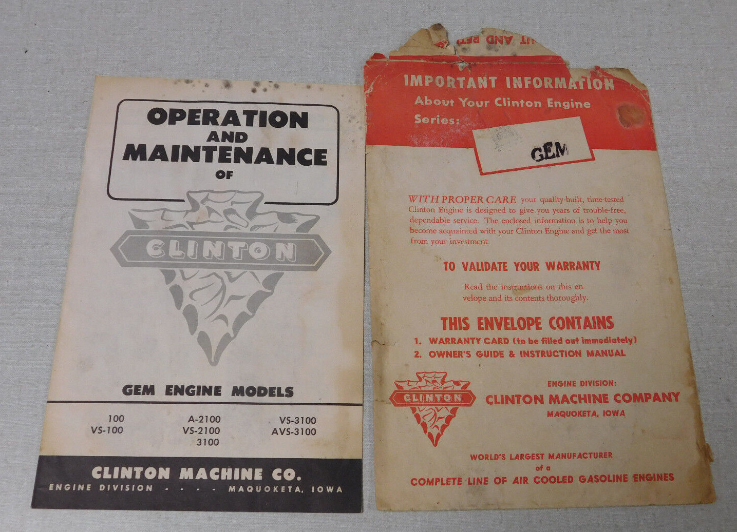Clinton Gem Engine Models 100 VS100 A2100 VS2100 VS3100 instruction manual