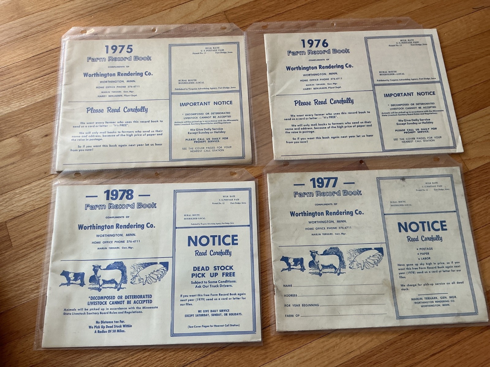 Lot of 4 1975-78 Farm Acct Record Books – Worthington Rendering/Worthington, MN