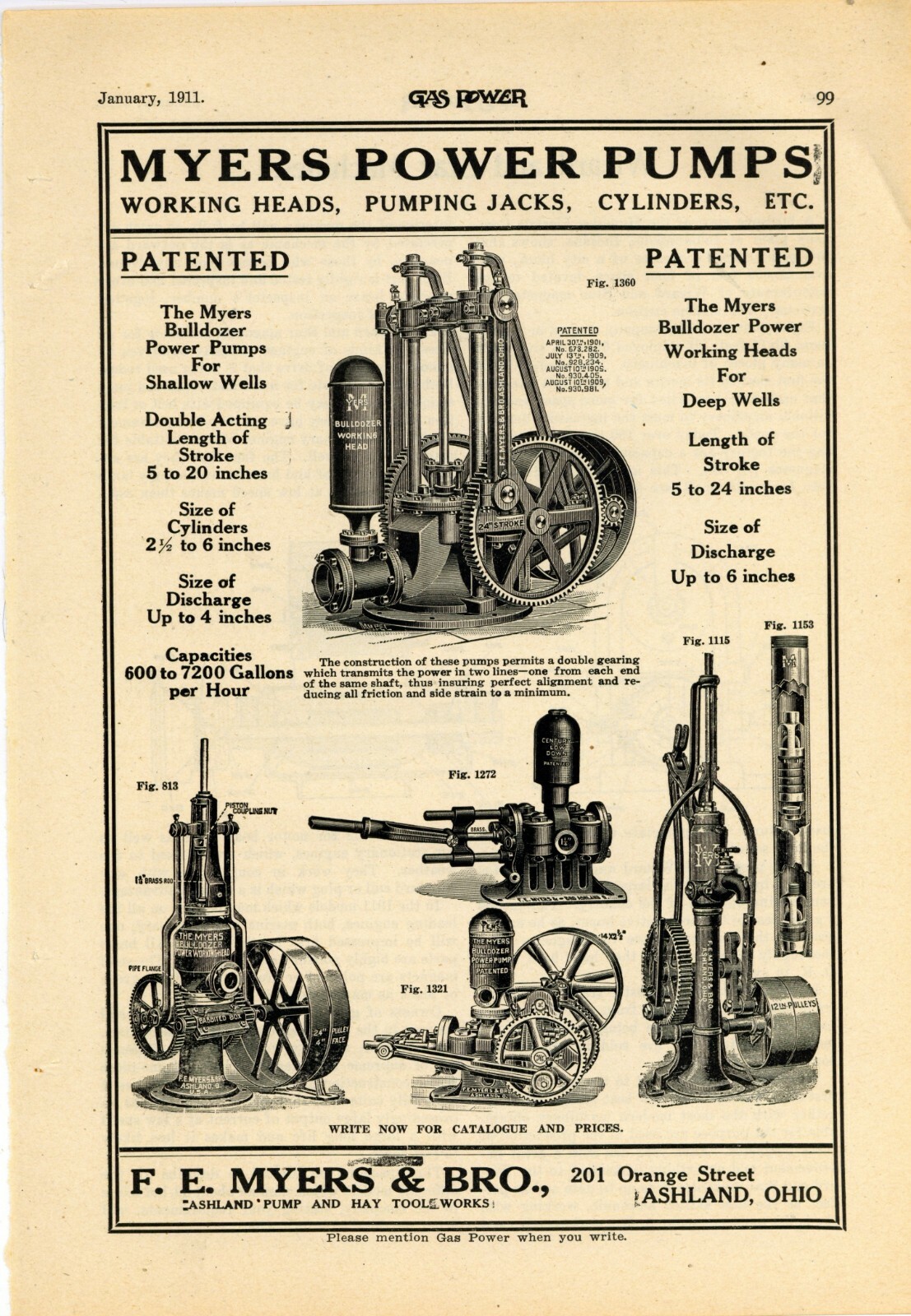 1911 F.E. Myers & Bro. Ad: Power Pumps – Ashland, Ohio