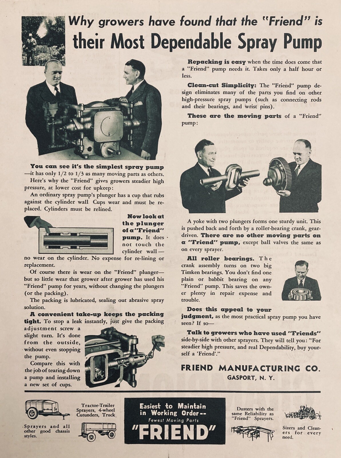 1945 AD.(XF9)~FRIEND MFG. CO. GASPORT, NY. FRIEND ORCHARD SPRAYERS