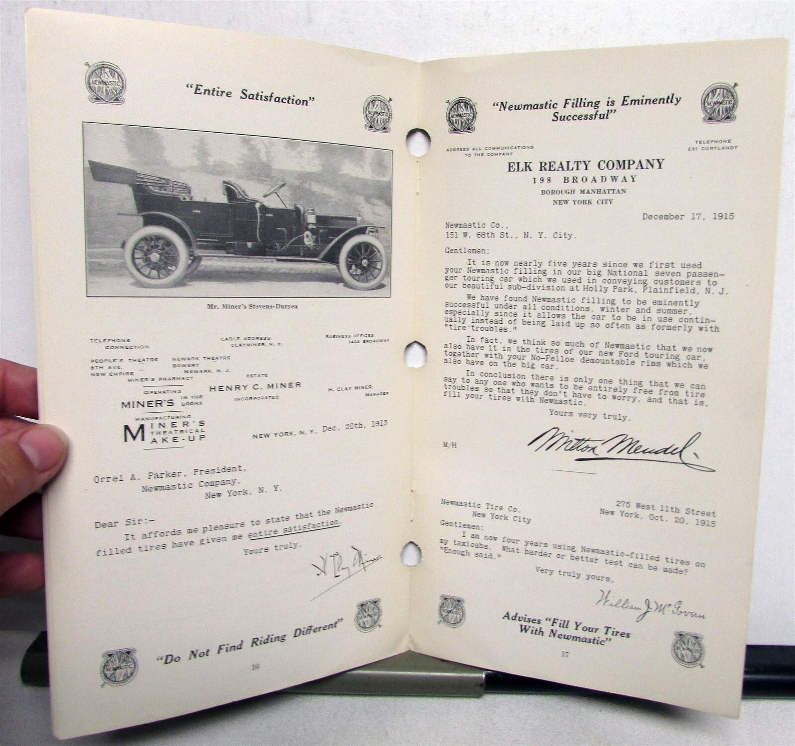 1916 Newmastic Pioneer Tire Trouble Ended Pricing Sizing Features Sales Brochure
