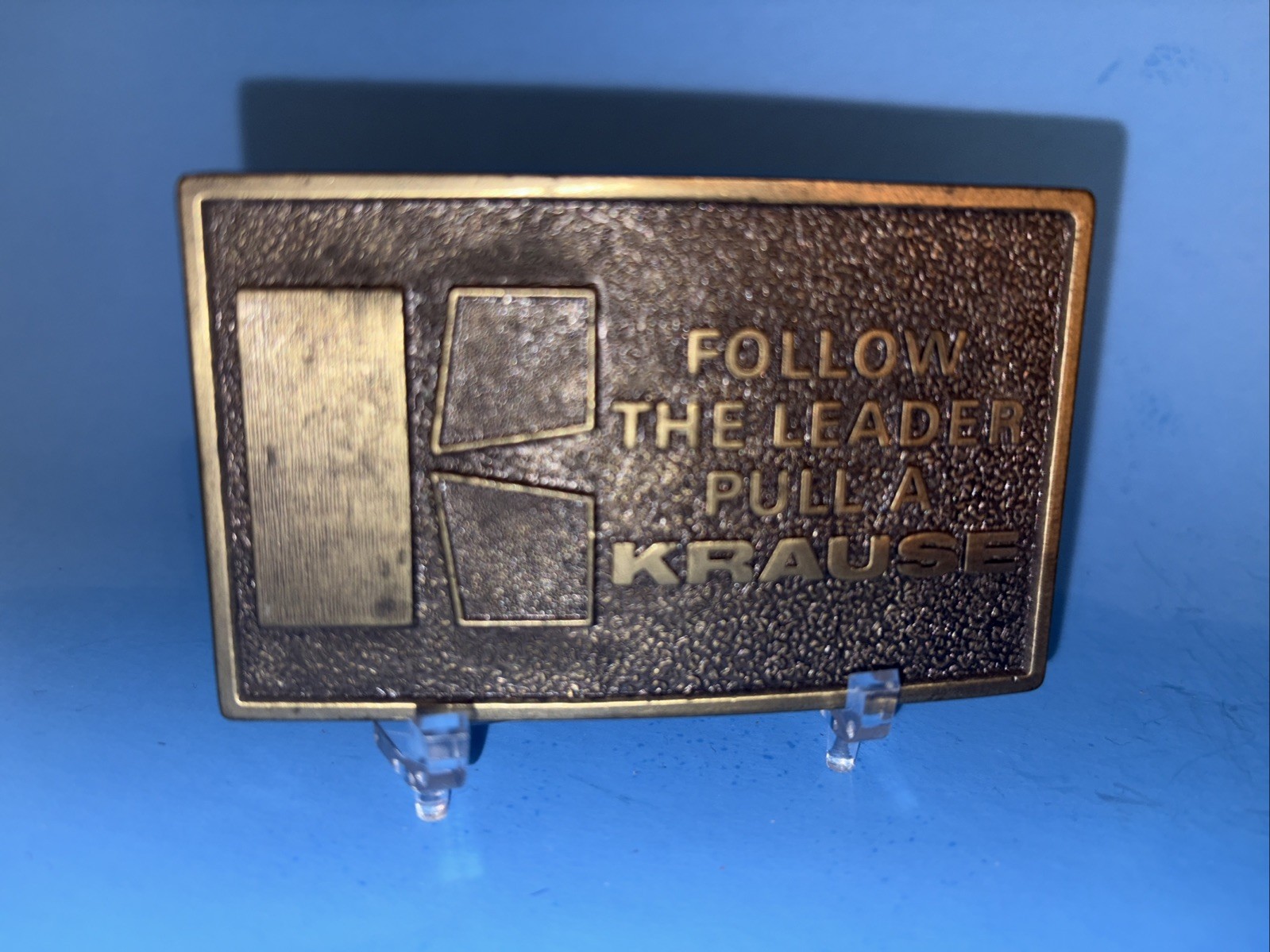Vtg Krause Farm Equipment FOLLOW THE LEADER PULL BELT BUCKLE Lewis Corp USA