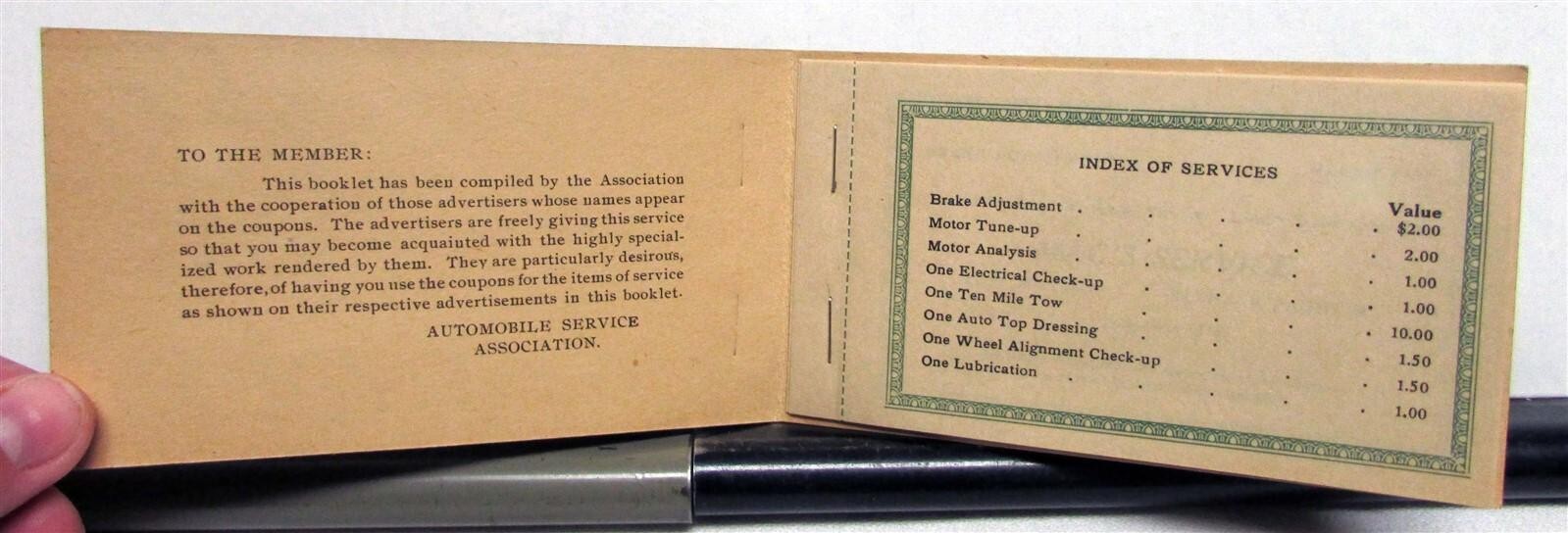 1937 Auto Service Association Assorted Service Coupon Book
