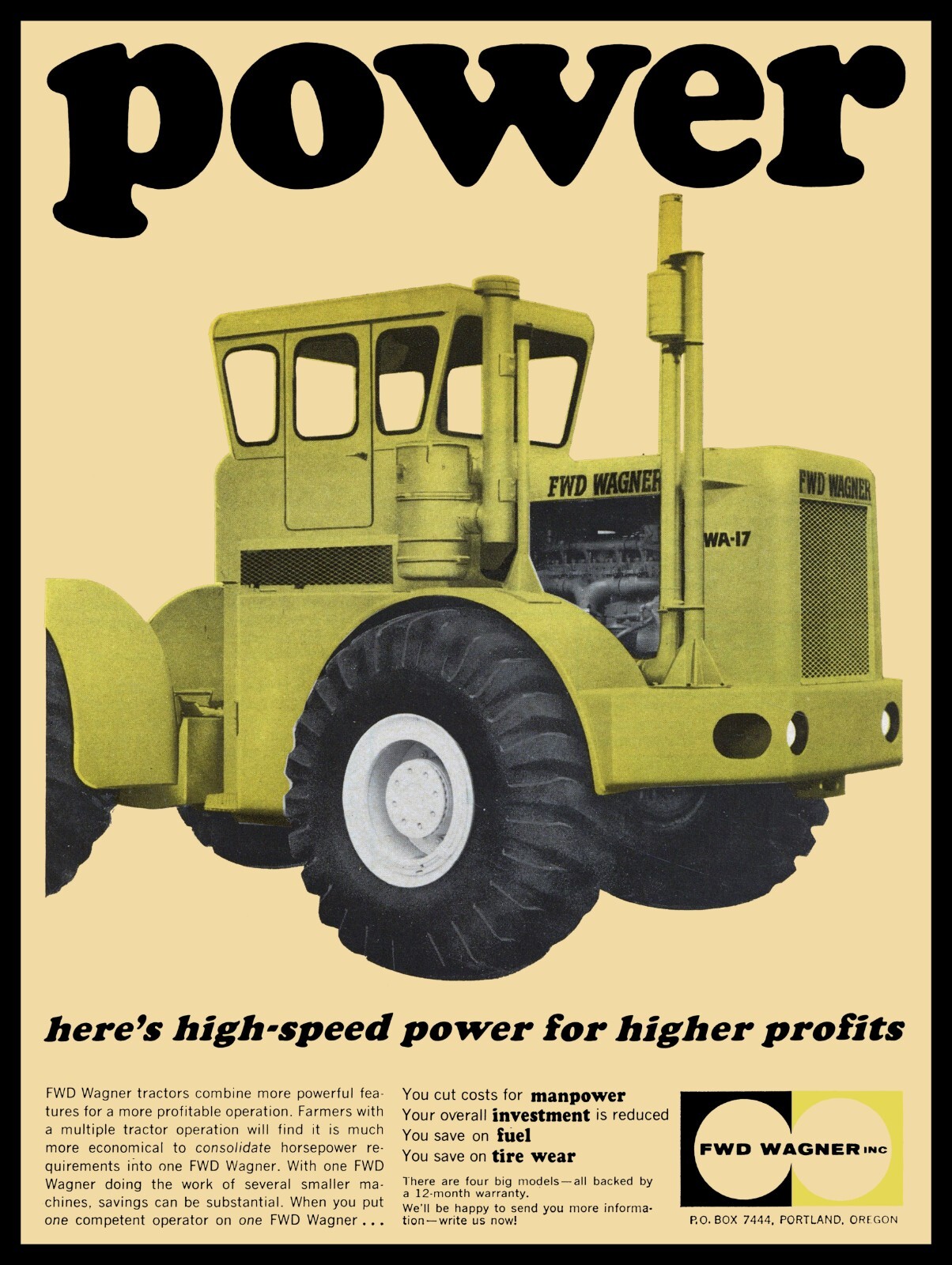 1965 Wagner FWD Tractor Four Wheel Drive NEW METAL SIGN: 9×12&Prime; & Ships Free