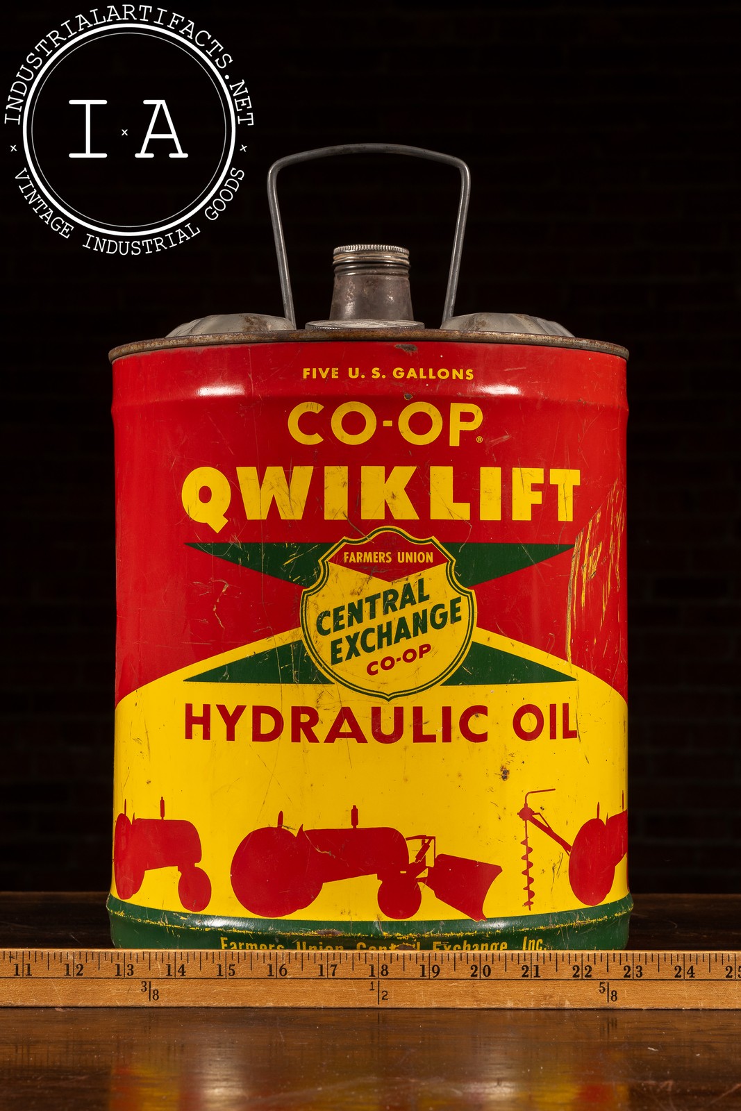 Vintage Tin Litho Famer&rsquo;s Union Co-Op « Qwiklift » 5-Gal. Hydraulic Oil Can