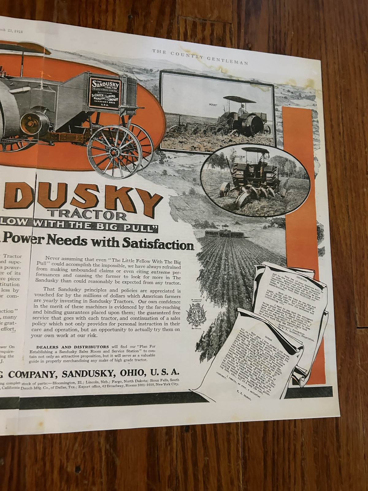 Vintage Advertisement 3x Sandusky Tractor “the Little Fellow With The Big Pull”
