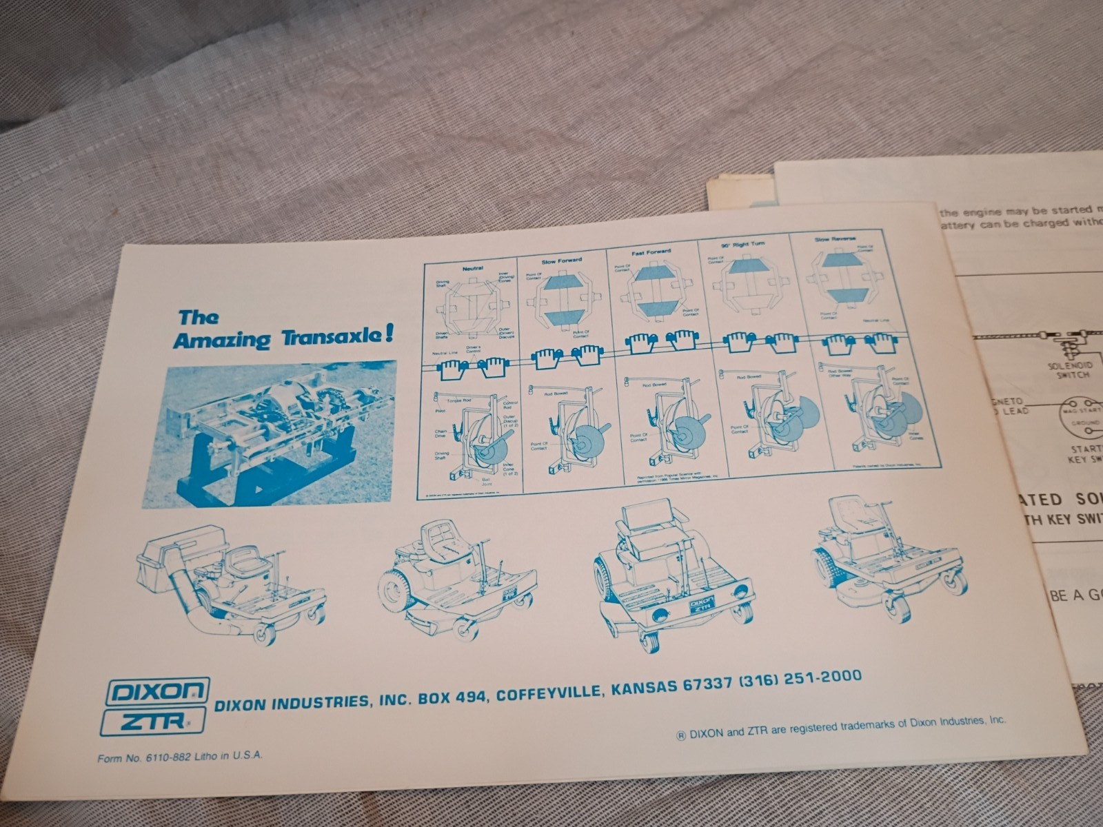 Dixon Zero Turn Mower ZTR-426 Operator&rsquo;s manual and repair sheets VTG