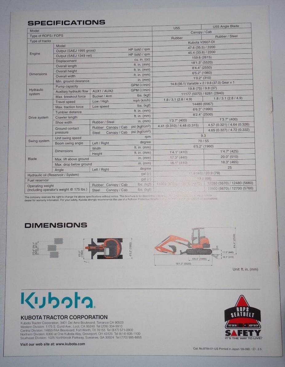 *Kubota Dealers U55 Compact Excavator Sales Brochure literature ad advertising
