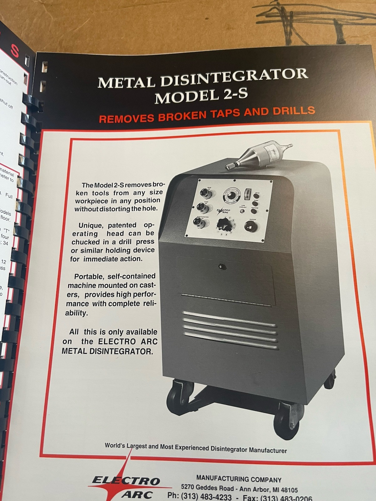 Electro Arc Metal Disintegrators sales Brochure/Catalog with Specs