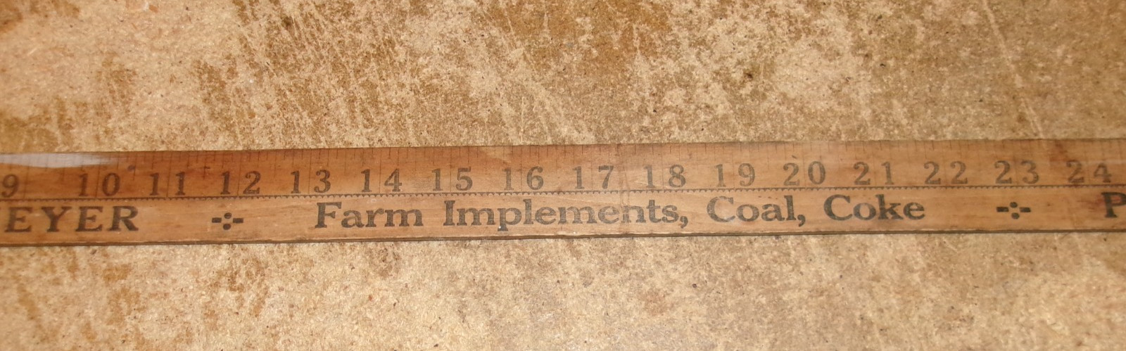 wood yardstick henery meyer farm impls. coal,coke pecatonica,il. good used